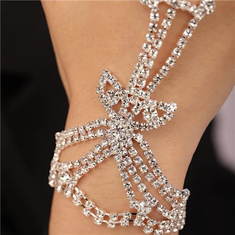 YERTTER Elegant Rhinestone Bridal Slave Chain Link Bracelet Silver Gold